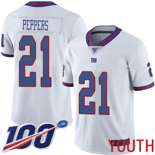 Youth New York Giants #21 Jabrill Peppers Limited White Rush Vapor Untouchable 100th Season Football NFL Jersey->youth nfl jersey->Youth Jersey